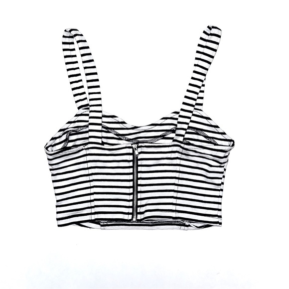 Striped black & white crop top zip up bustier - Forever 21 size Medium - Picture 2 of 6